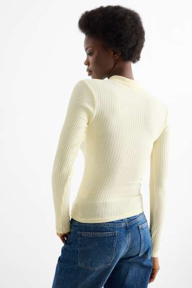 Women - Polo shirt - slim fit - ribbed - light yellow