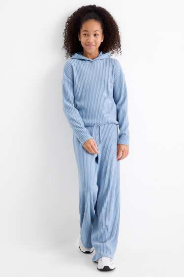 Kinder Mädchen - Set - Hoodie und Jogginghose - gerippt - 2 teilig - blau