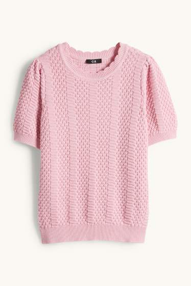 Dona - Jersei de punt de mitja - mànigues curtes - texturat - fúcsia