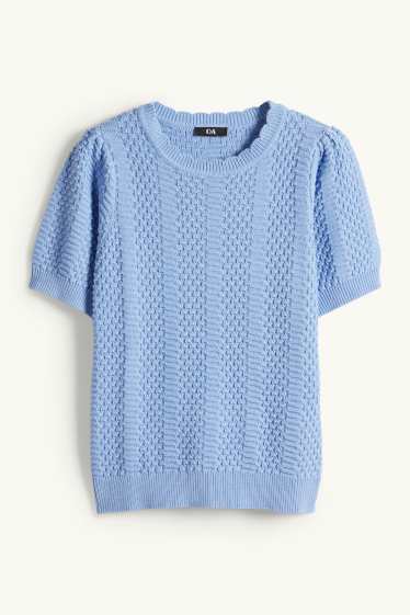 Dona - Jersei de punt de mitja - mànigues curtes - texturat - blau clar