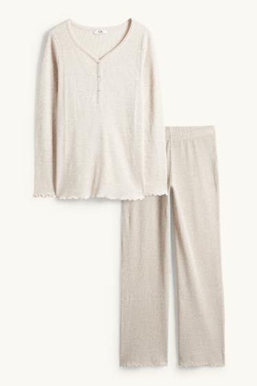 Damen - Pyjama - strukturiert - hellbeige