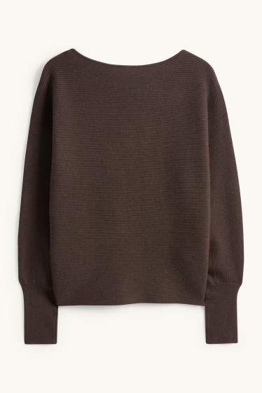 Dames - Trui - ribstof - donkerbruin