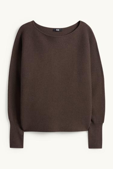 Dames - Trui - ribstof - donkerbruin