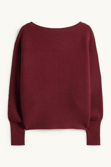 Dames - Trui - ribstof - bordeaux