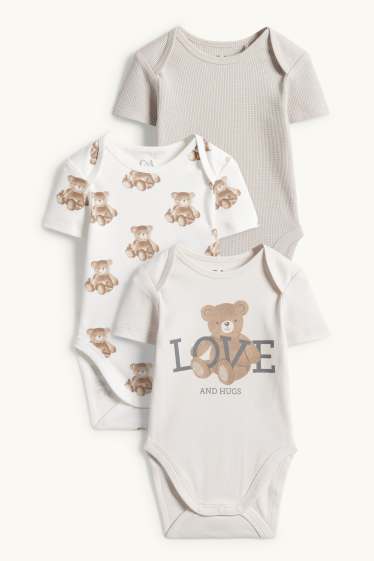 Unisex - Set van 3 - teddybeer - rompertje - wit / beige