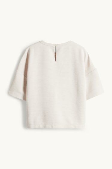 Women - T-shirt - regular fit - ribbed - light beige