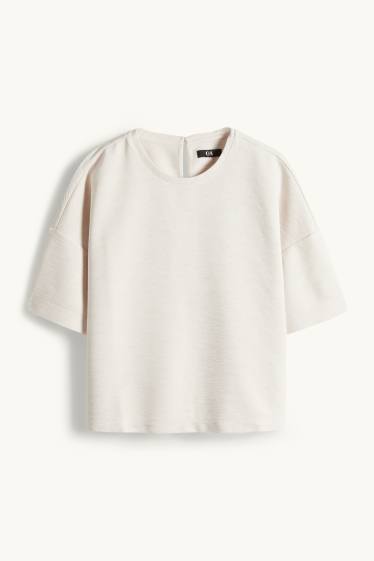 Women - T-shirt - regular fit - ribbed - light beige