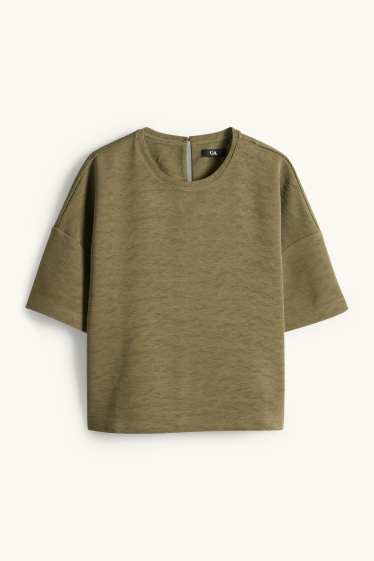 Women - T-shirt - regular fit - ribbed - dark green