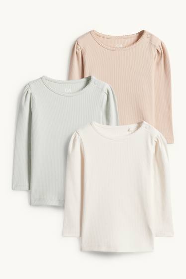 Neonate - Confezione da 3 - maglia a maniche lunghe per neonati - a coste - bianco crema