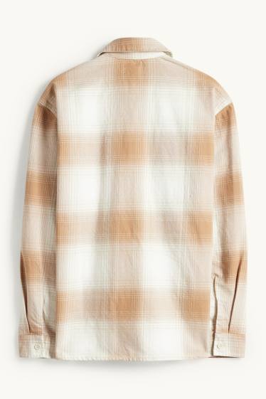 Hommes - Veste-chemise - relaxed fit - col kent - à carreaux - blanc / beige