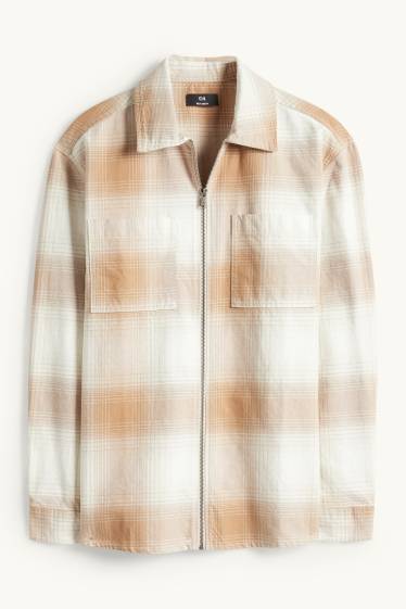 Hommes - Veste-chemise - relaxed fit - col kent - à carreaux - blanc / beige