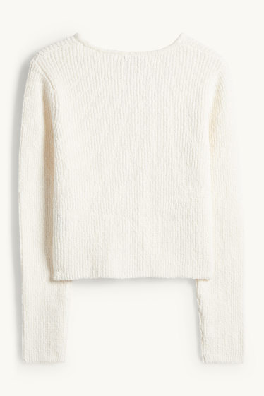 Femmes - Gilet en maille - finition côtelée - blanc crème