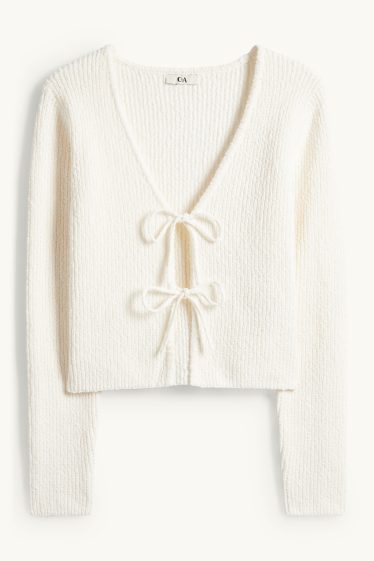 Femmes - Gilet en maille - finition côtelée - blanc crème