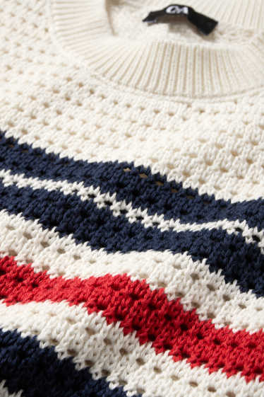 Dona - Jersei de punt de mitja - màniga curta - de ratlles - blanc trencat