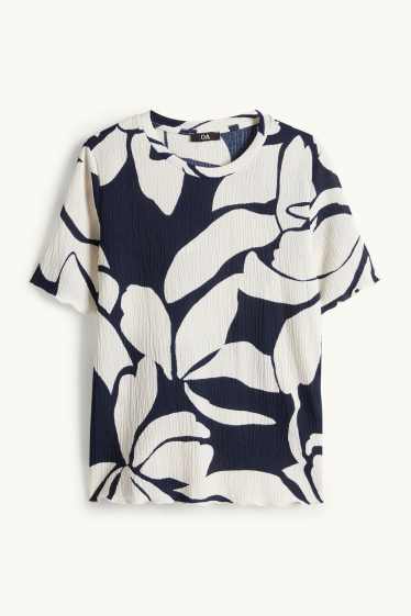 Women - T-shirt - regular fit - floral - dark blue / creme white