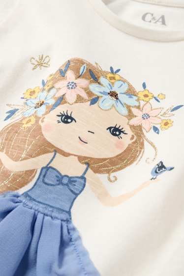 Enfants filles - Petite fille et fleur - T-shirt - effet brillant - blanc crème