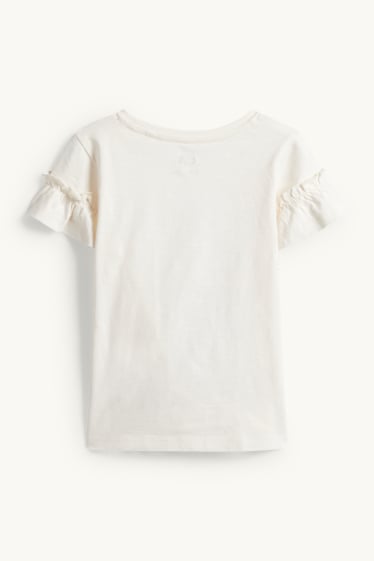 Enfants filles - Petite fille et fleur - T-shirt - effet brillant - blanc crème