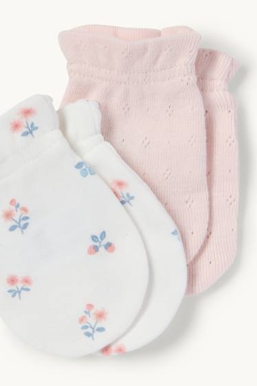 Baby Mädchen - Multipack 2er - Blümchen - Anti-Kratz-Handschuhe - weiß / rosa