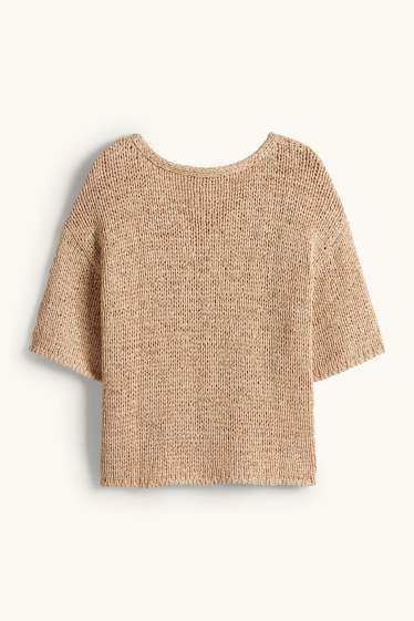 Femmes - Pull en maille - manches courtes - beige