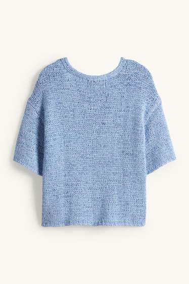 Femmes - Pull en maille - manches courtes - bleu clair