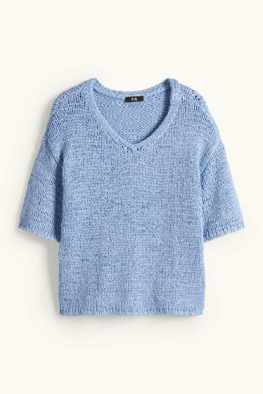 Femmes - Pull en maille - manches courtes - bleu clair
