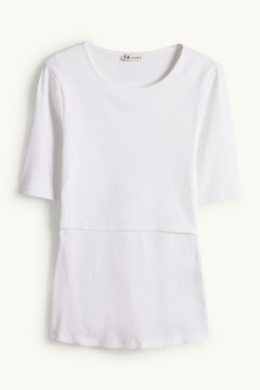 Femmes - T-shirt d’allaitement - slim fit - texture côtelée - blanc