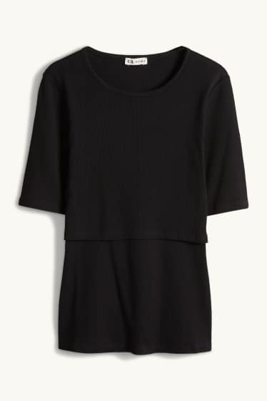 Mujer - Camiseta de lactancia - slim fit - de canalé - negro