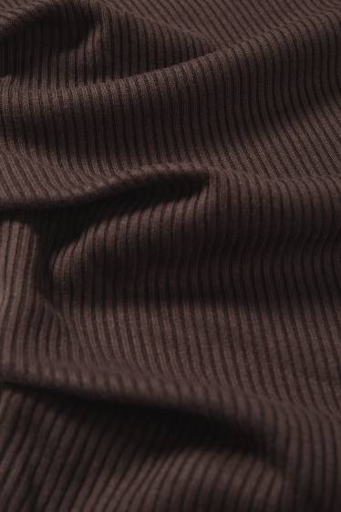 Femmes - Haut à manches longues - slim fit - finition côtelée - marron foncé