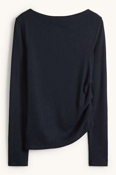 Damen - Langarmshirt - Slim Fit - gerippt - dunkelblau