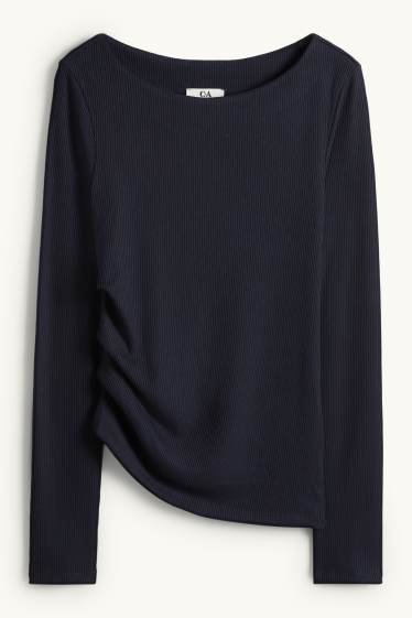 Damen - Langarmshirt - Slim Fit - gerippt - dunkelblau