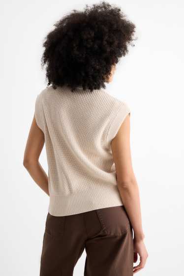 Femmes - Gilet en maille - finition côtelée - blanc crème