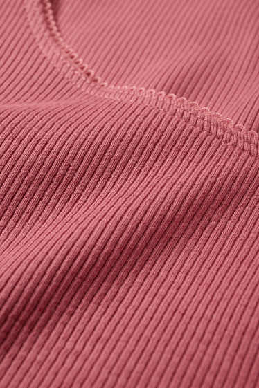 Women - Cropped long sleeve top - slim fit - ribbed - dark rose