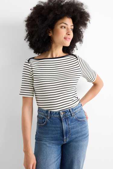 Dona - Samarreta de mànigues curtes - regular fit - de ratlles - blanc/blau