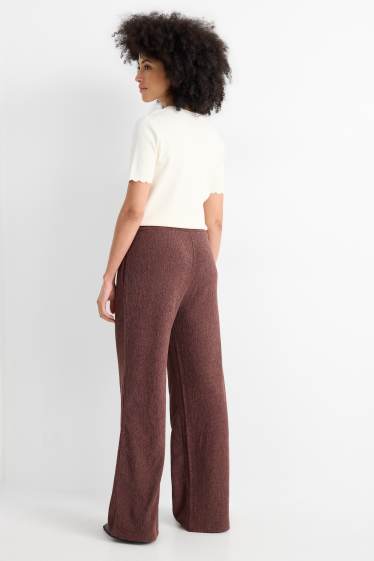 Mujer - Pantalón de jersey - mid waist - wide leg - con textura - marrón
