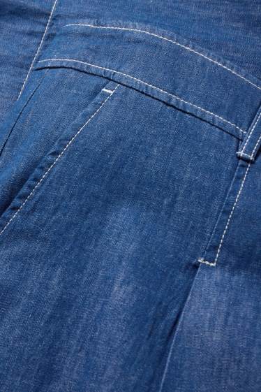 Femei - Pantaloni de stofă - talie înaltă - wide leg - aspect de jeans - denim-albastru