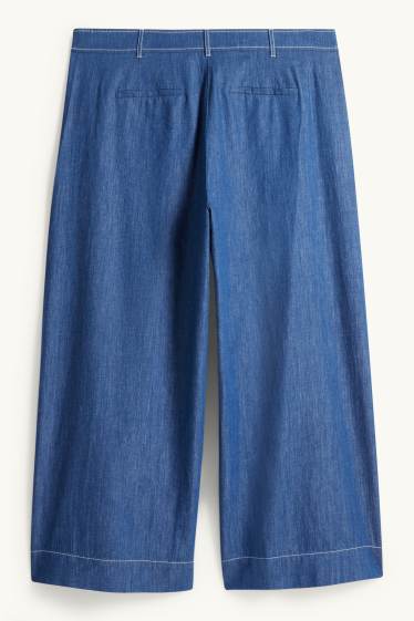 Femei - Pantaloni de stofă - talie înaltă - wide leg - aspect de jeans - denim-albastru