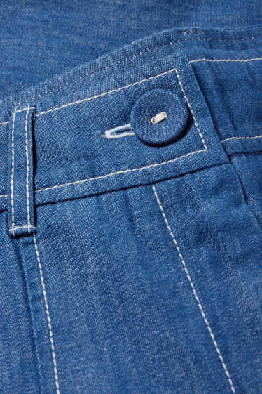 Femei - Pantaloni de stofă - talie înaltă - wide leg - aspect de jeans - albastru închis