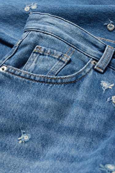 Dámské - Baggy jeans - mid waist - s květinovým vzorem - džíny - modré