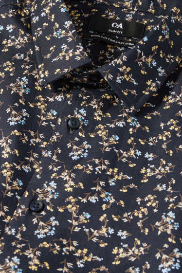 Men - Business shirt - slim fit - kent collar - easy-iron - patterned - dark blue