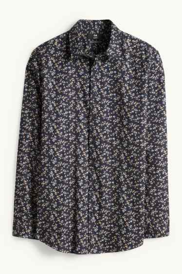 Men - Business shirt - slim fit - kent collar - easy-iron - patterned - dark blue