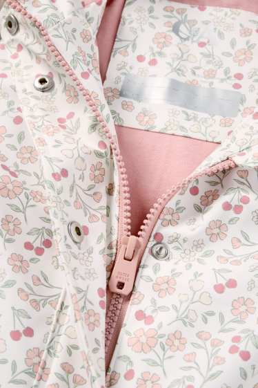 Kinder Mädchen - Blume - Regenjacke mit Kapuze - wasserdicht - weiß
