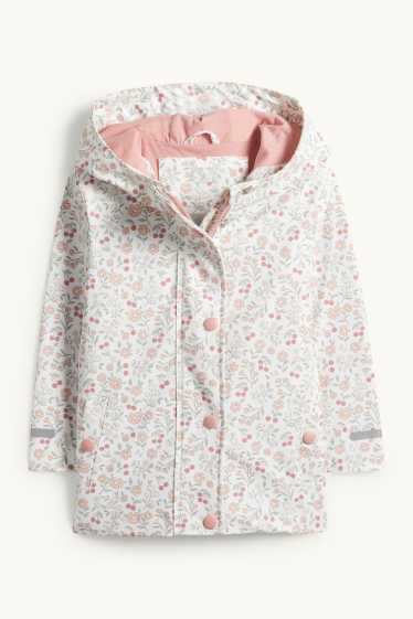 Kinder Mädchen - Blume - Regenjacke mit Kapuze - wasserdicht - weiß