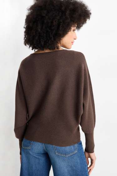 Dames - Trui - ribstof - donkerbruin