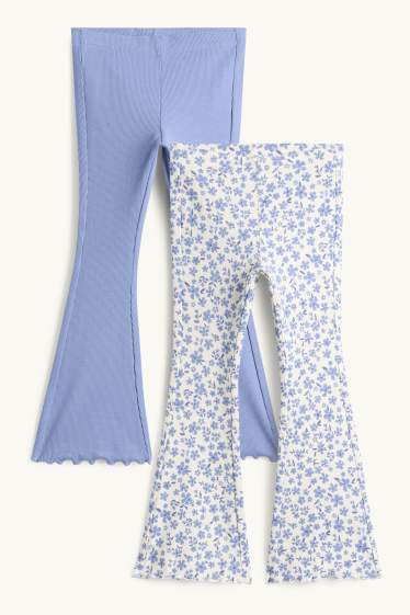 Bambine - Confezione da 2 - leggings svasati - a coste - fiori - blu