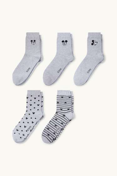 Femmes - Lot de 5 paires - chaussettes à motif - Mickey Mouse - gris clair