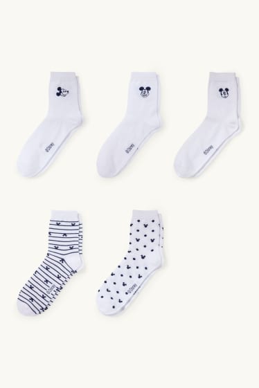 Femmes - Lot de 5 paires - chaussettes à motif - Mickey Mouse - blanc