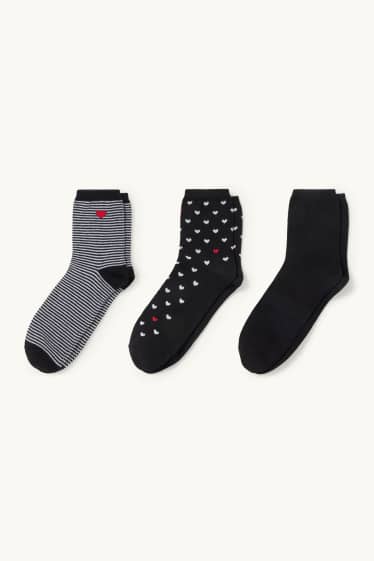 Damen - Multipack 3er - Socken mit Motiv - Herz - schwarz