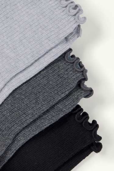 Dames - Set van 3 paar - sokken - ribstof - grijs / zwart