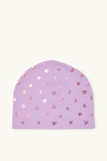 Kinder Mädchen - Herz - Mütze - Glanz-Effekt - hellviolett