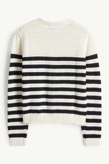 Femmes - Gilet en maille - à rayures - blanc / bleu